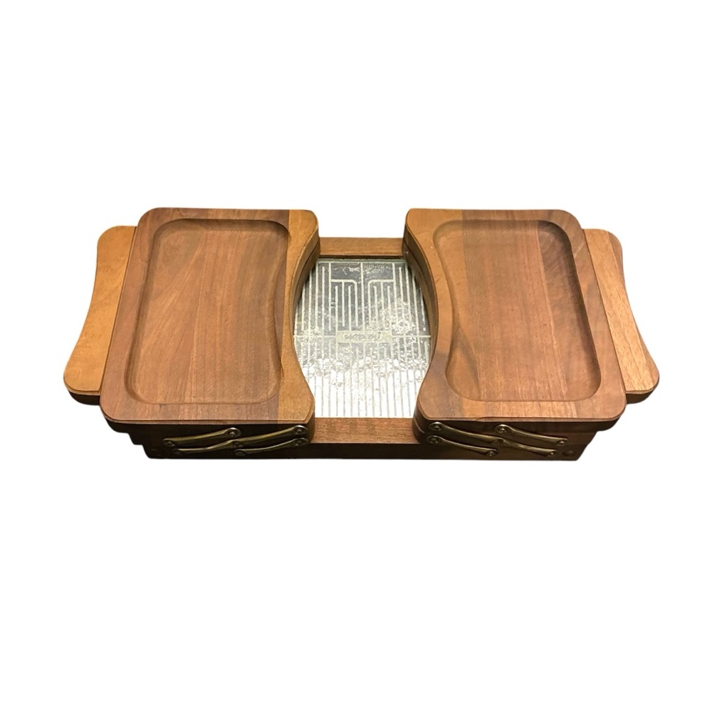 Vtg 1960s Jaxton Model 600 Dual fold Multi-level Teak Wood‎ Food Warmer Tray MCM